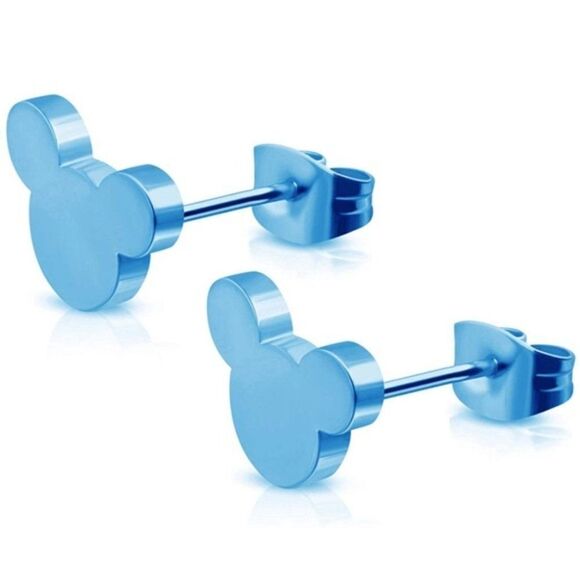 Blue 316L Stainless Steel Mickey Mouse Silhouette Post Back Stud Earrings - Picture 1 of 5